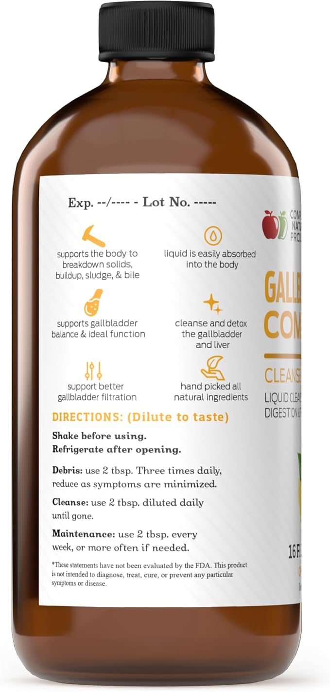 Complete Natural Gallbladder Complete - Liquid Supplement for Gallbladder Support, Liver Cleanse, and Digestive Health with Apple Cider Vinegar, Turmeric, Beet, Digestive Enzymes, Milk Thistle - 16oz