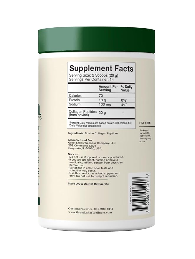 Great Lakes Wellness Collagen Peptides Powder for Skin, Hair, Nails, Joints & Digestion - Unflavored - Quick Dissolve Hydrolyzed, Non-GMO, Keto, Kosher - 10 oz - Packaging May Vary