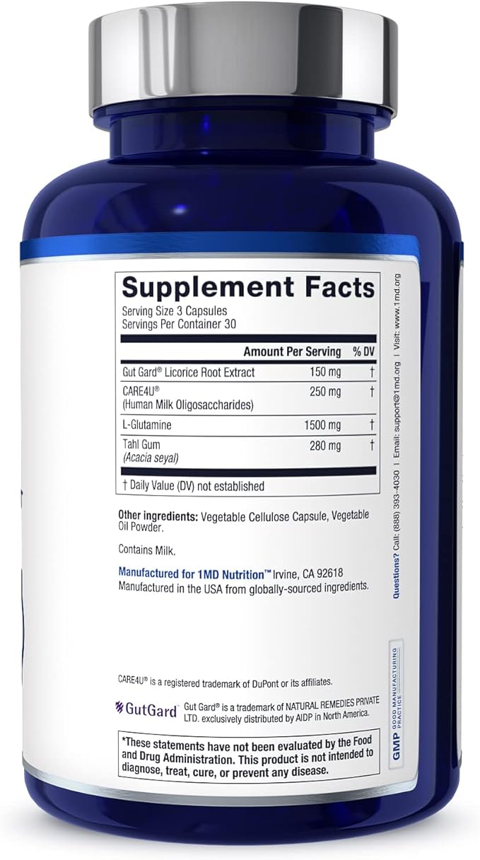 1MD Nutrition GutMD - L-Glutamine and Prebiotic for Gut Integrity | Promote Digestive Tract Health | 90 Capsules (2-Pack)