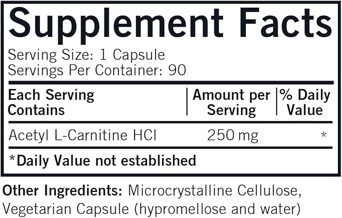 Kirkman - Acetyl L-Carnitine 250 mg - 90 Capsules - Supports Sustained Cellular Energy Production - Hypoallergenic
