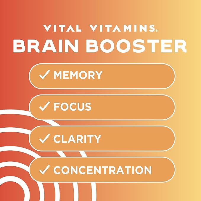 Vital Vitamins Brain Supplements for Memory and Focus (2 Pack) - Nootropic Brain Support - Memory, Clarity, Focus, Energy - Vitamin B12, Gingko Biloba, DMAE