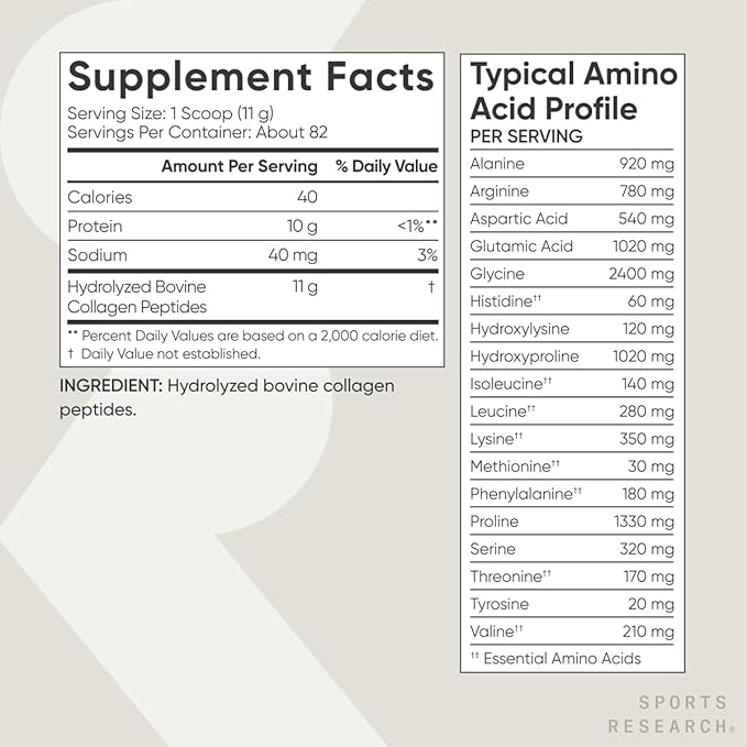 Sports Research Collagen Peptides - Hydrolyzed Type 1 & 3 Collagen Powder Protein Supplement for Healthy Skin, Nails, & Joints - Easy Mixing Vital Nutrients & Proteins, Collagen for Women & Men