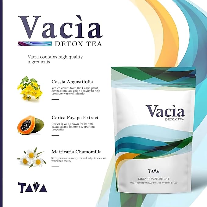 Tava Vacia Tea - Cleansing Tea Infused with Cassia Angustifolia, Carica Papaya Extract, Matricaria Chamomilla Extract & Soluble Fiber Dextrin - Supports Overall Wellness - 30 Packets