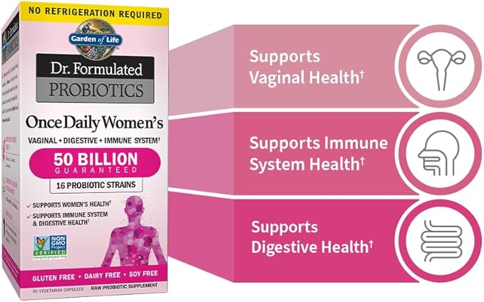 30 Capsules Once Daily Dr. Formulated Probiotics for Women 50 Billion CFU 16 Probiotic Strains with Organic Prebiotics for Digestive, Vaginal & Immune Health, Dairy Free. 1 Pack