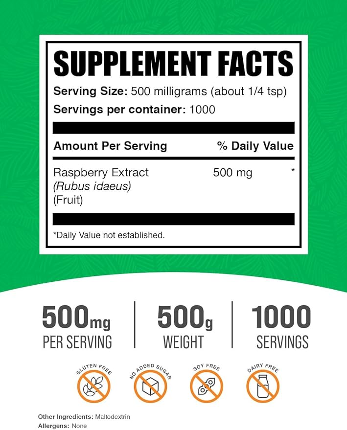 BulkSupplements.com Raspberry Extract Powder - Antioxidants Supplement - Raspberry Powder - Dried Raspberries Extract - Antioxidant Powder - Dried Fruits Powder (500 Grams - 1.1 lbs)