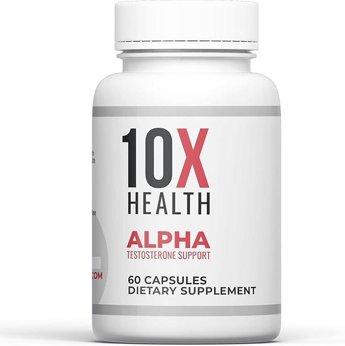 10X Health Alpha Testosterone Support - Muscle Builder & Testosterone Booster for Men with Tongkat Ali 1000mg, Muscle-enhancing Libido Booster & Testosterone Supplement for Men (60 Capsules, 2x Daily)