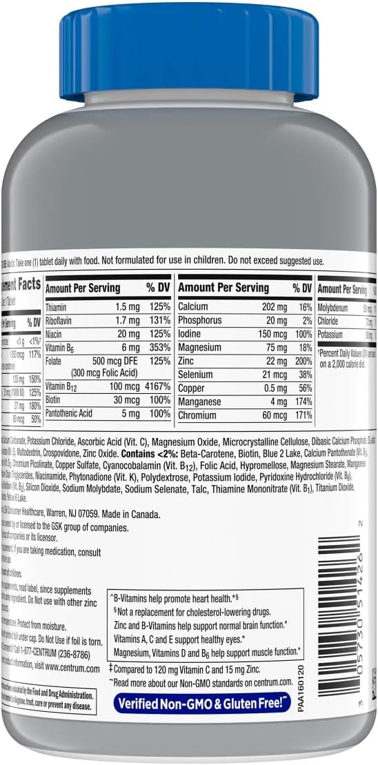 WW Centrum Silver Men's Multivitamin for Men 50 Plus 275 Tablets, Multivitamin/Multimineral Supplement with Vitamin D3, B Vitamins + 7-Day Travel Pill Organizer