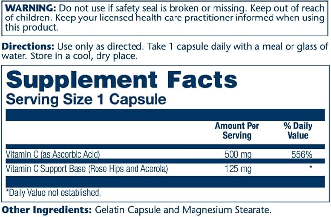 SOLARAY C w/Rose HIPS & Acerola, Capsule (Btl-Plastic) 500mg | 100 Count | Pack of 2