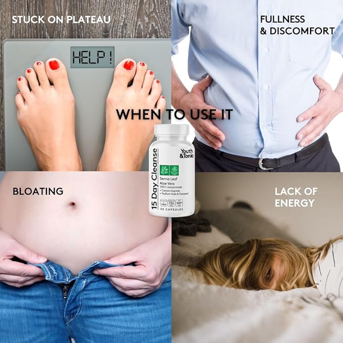 Youth & Tonic Jumpstart Cleanse – Water Weight Away Pills & 15 Day Colon Detox & Gut Cleanser for Bloating, Energy, and Metabolism Support – Aids in Shedding Excess Fluids for a Lighter Body – 90 Caps