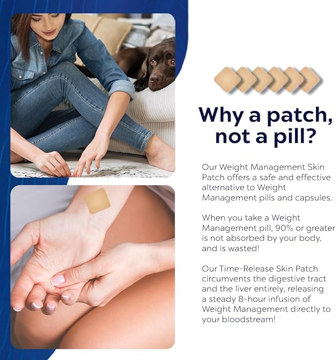 Weight Management Patches - Hoodia Appetite Suppressant - 7 Keto DHEA - 8 Hour Time-Release - Gluten Free