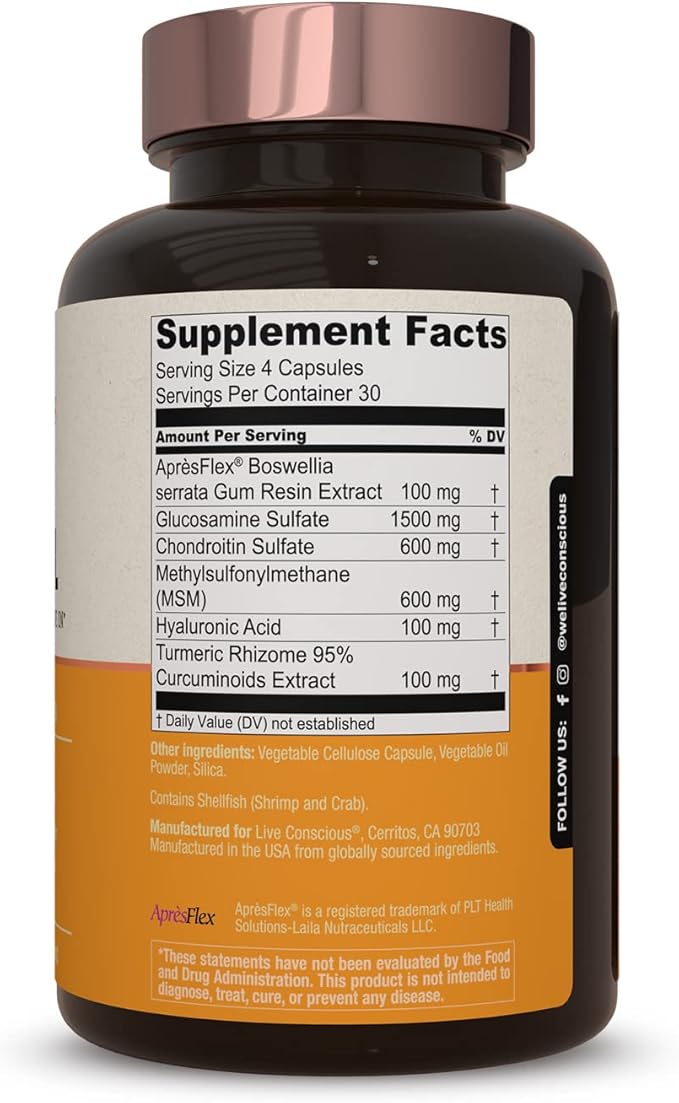 MoveWell by LiveConscious Glucosamine Chondroitin with MSM, Hyaluronic Acid, and More | Joint Health Supplement (2-Pack)