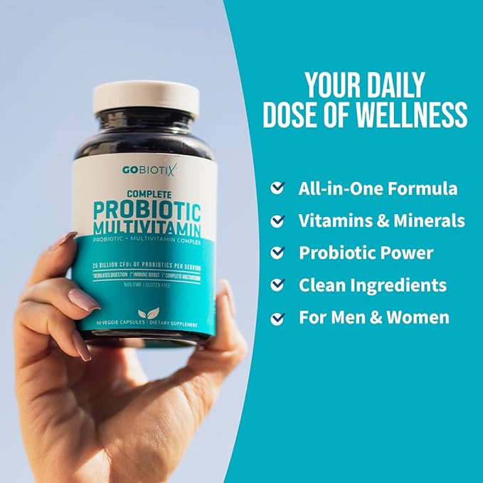 GOBIOTIX Probiotic Multivitamin Supplement - Daily Multivitamins with Probiotics - 25 Billion CFU - Boost Immunity and Digestive Health, Probiotics for Women and Men - Gluten Free Pills - 90 Capsules