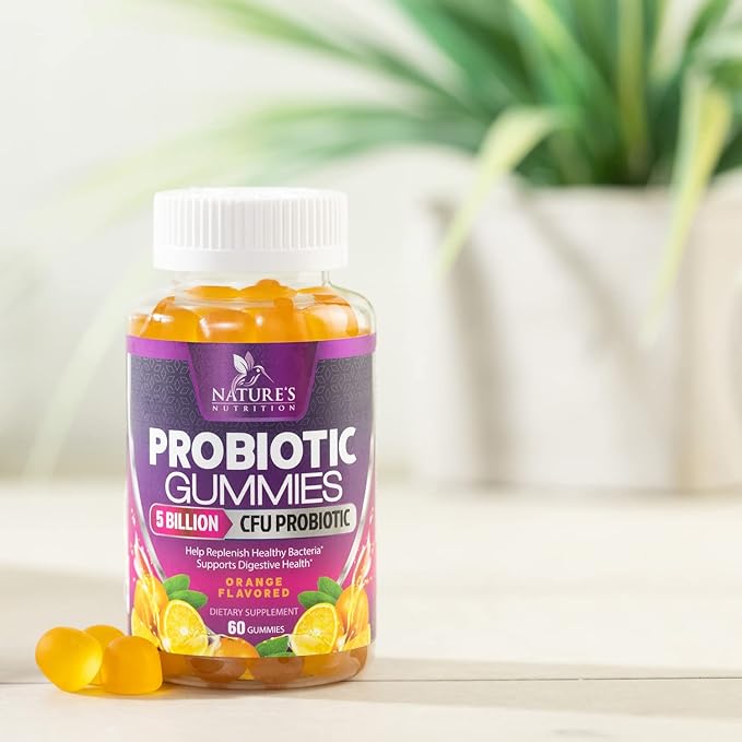 Probiotic Gummies for Digestive Health, Daily Probiotics for Women & Men, 5 Billion CFUs, Nature's Pro Biotics Gummy for Immune Support, Digestive Nutritional Supplements, Orange Flavor - 60 Gummies
