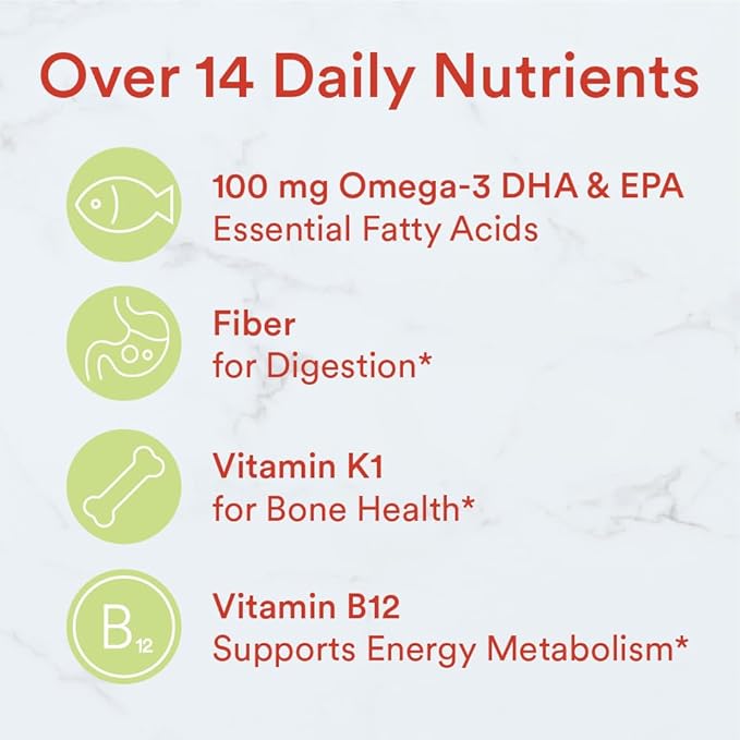 SmartyPants Kids Multivitamin Gummies and Fiber Supplement: Omega 3 Fish Oil (EPA/DHA), Vitamin D3, C, Vitamin B12, B6, Vitamin A, Zinc, Fiber Gummies, Three Fruit Flavors, 90 Count (22 Day Supply)
