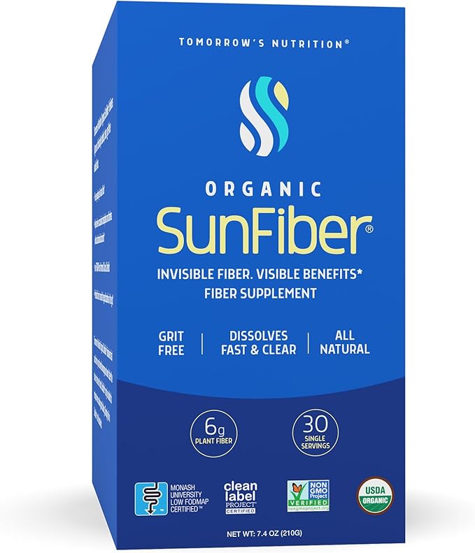Tomorrow's Nutrition, Sunfiber, Prebiotic Fiber Supplement for Digestive Health, Low FODMAP, Gluten-Free, Blue, 30 Packets