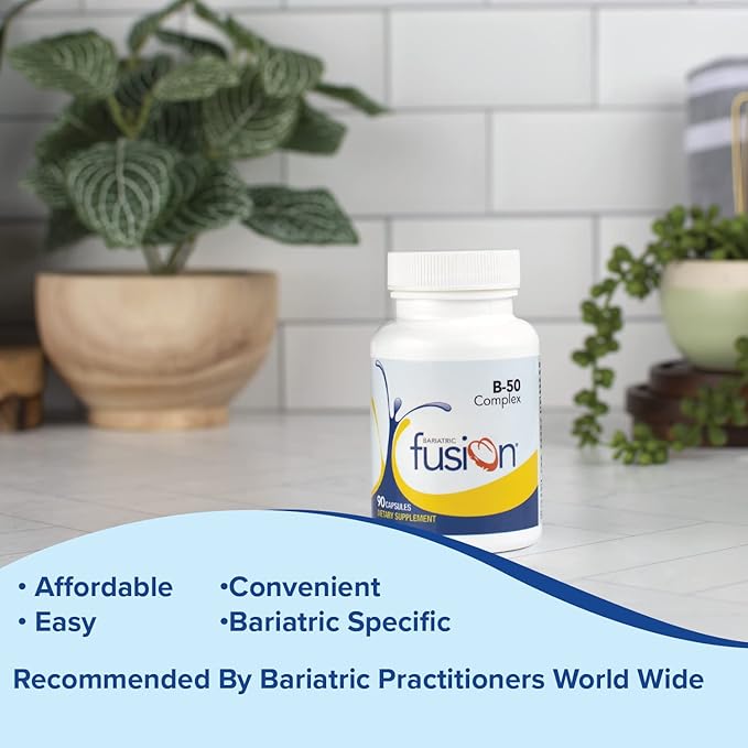 Bariatric Fusion Vitamin B-50 Complex | Vegan B Complex Vitamins for Women and Men | Easy to Swallow Vitamin B Complex Capsule | 8 B Vitamins Including Vitamin B12 | 90 Count | 3 Month Supply