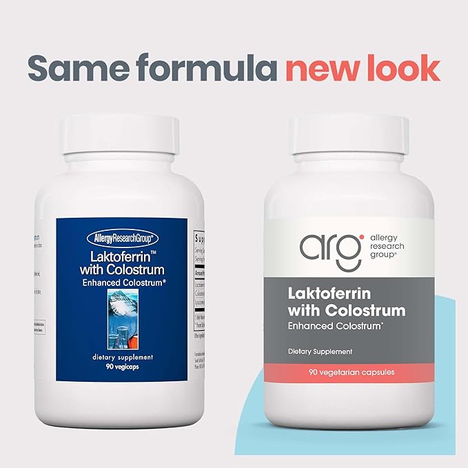 Allergy Research Group Laktoferrin with Colostrum Supplement - Lactoferrin, Bovine Colostrum, Immunoglobulin, Lysozyme, IgG, IGA, IgM, Vegetable Capsules - 90 Count