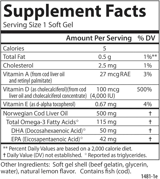 Carlson - Solar D Gems, Vitamin D3 and Omega-3 Supplement, 4000 IU (100 mcg) D3, 115 mg Omega-3 EPA and DHA, Vitamin D Fish Oil Capsule, Bone & Immune Health, Vitamin D Supplement, Lemon, 120 Softgels