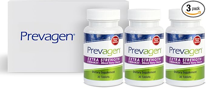 Prevagen Extra Strength 20mg, 30 Chewables|Mixed Berry-3 Pack|with Apoaequorin & Vitamin D with Attractive and Stackable Prevagen Storage Box