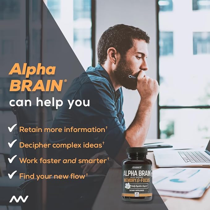 ONNIT Alpha Brain Nootropic Brain Supplement for Men & Women | Memory, Mental Clarity & Cognitive Improvement | Focus Capsules with L-Theanine, Vitamin B6 & Phosphatidylserine (90 Count)