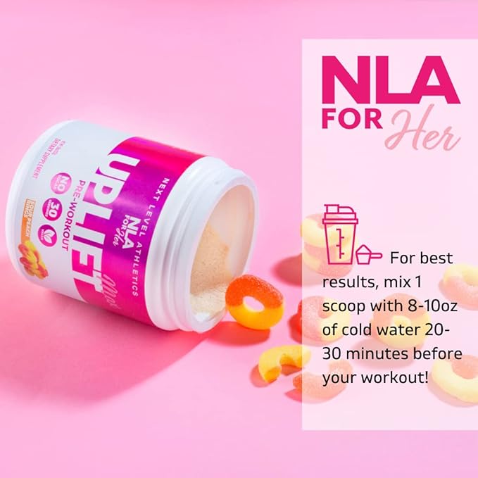 Uplift MAX Pre-Workout Energy For Women (Sour Peach Rings)- 30 Servings- Clean/Sustained Energy, Supports Athletic Performance, Helps Fast Twitch Muscle Fiber Activation (Caffeine, Vegan, GF, 15 Cals)