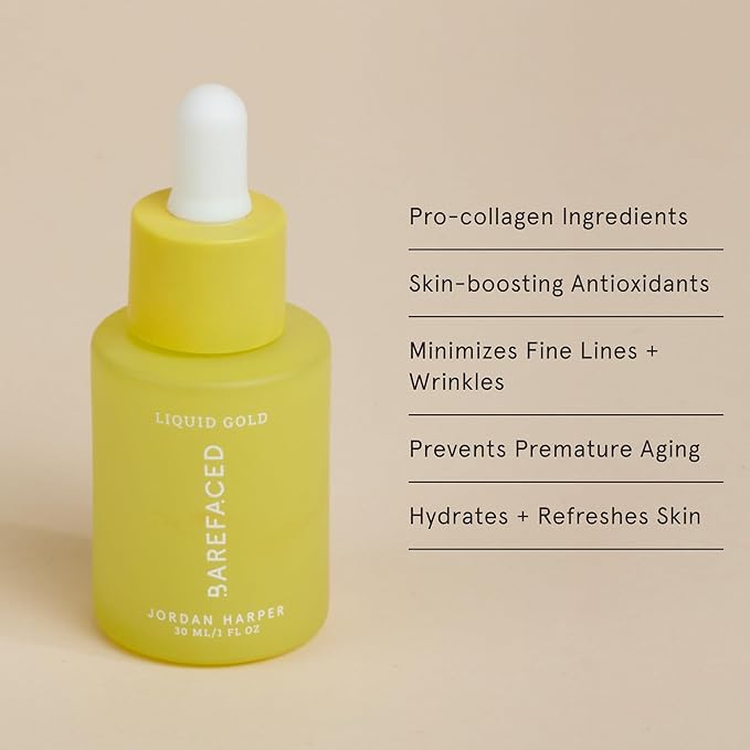 Barefaced Liquid Gold 30ml - 15% Vitamin C Serum with Hyaluronic Acid & Vitamin E for Brightening, Anti-Aging, and Hydration, Antioxidant Formula, Reduce Dark Spots, Acne & Wrinkles