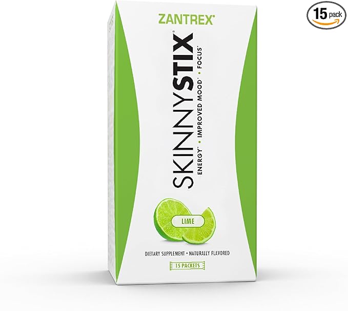Zantrex SkinnyStix Energy Powder – GLP-1 Support, Boost Mood – 10 Calories – Yerba Mate, Coffee Bean – 15 Stix, Lime