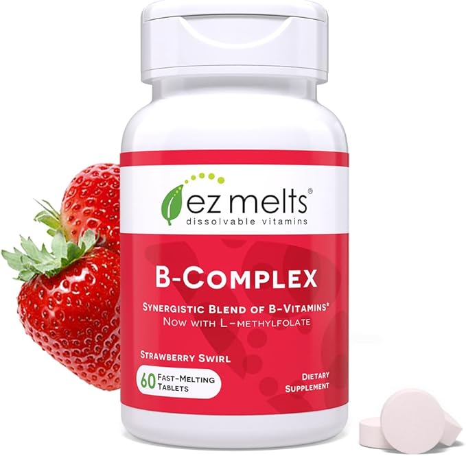 EZ Melts Dissolvable Vitamin B-Complex Tablet with Methyl B12 & Methyl Folate, Sugar-Free, 2-Month Supply