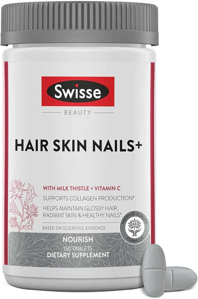 Swisse Biotin Hair Skin and Nails Collagen Supplement for Women & Men | Milk Thistle, Biotin, Vitamin C, Zinc & Iron | Supports Hair Growth & Collagen Production | Collagen Supplement | 150 Tablets