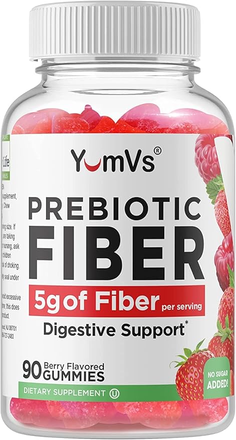 Yum-Vs - Prebiotic Fiber Gummies for Adults & Kids - 5g Digestive Aid Gummy Fiber Supplement - Keto Friendly Prebiotic Daily Fiber Supplement for Women & Men - No Sugar Added Dietary Fiber (90 Count)