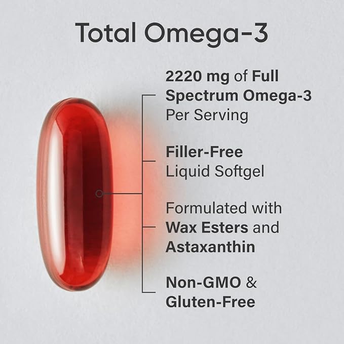 Sports Research Total Omega-3 Fish Oil from Wild Sockeye Salmon, Alaska Pollock, Antarctic Krill, Astaxanthin + Phospholipids & Wax Esters for Absorption | 960mg of EPA & DHA - Fresh Lemon Scent (120