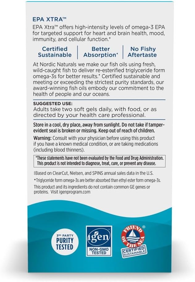 Nordic Naturals EPA Xtra, Lemon - 60 Soft Gels - 1640 mg Omega-3 - High-Intensity EPA Formula for Positive Mood, Heart Health & Healthy Immunity - Non-GMO - 30 Servings