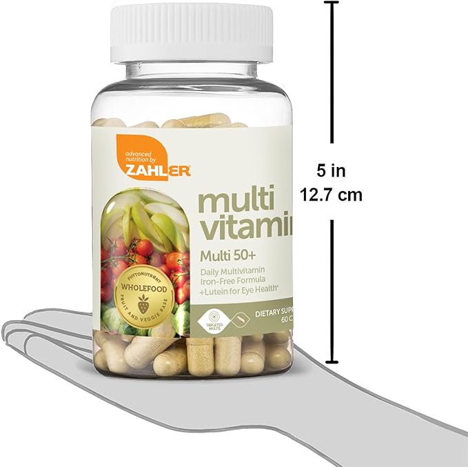 Zahler Multivitamin 50+, Iron-Free Formula + Lutein for Eye Health, 60 Capsules.