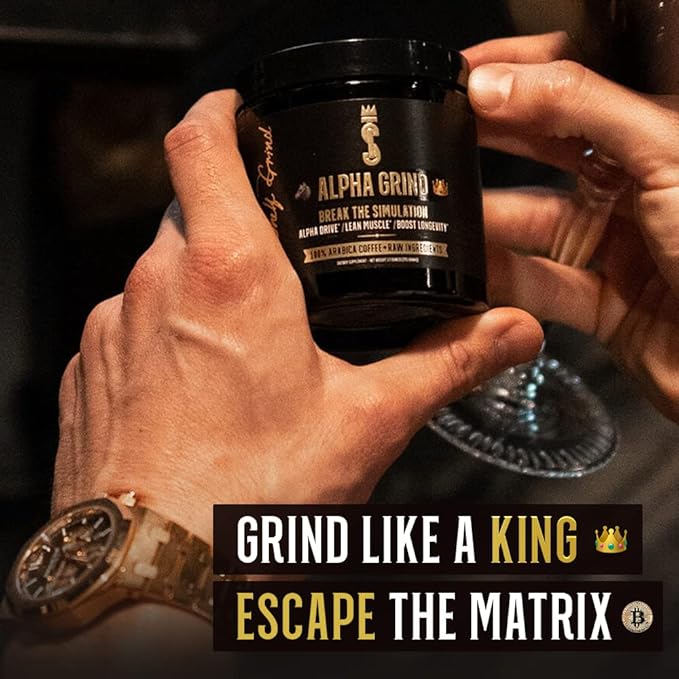 Alpha Grind β Instant Maca Coffee for Men + Natural Energy + Brain Nootropic for Ageless Clarity, Focus | Lean Muscle Building Growth & Size, 30SV