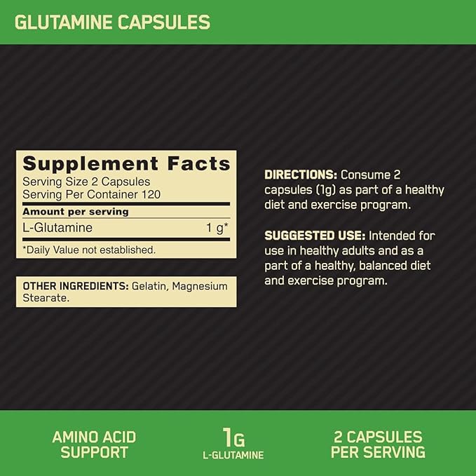Optimum Nutrition L-Glutamine Muscle Recovery Capsules, 1000mg, 240 Count (Package May Vary)