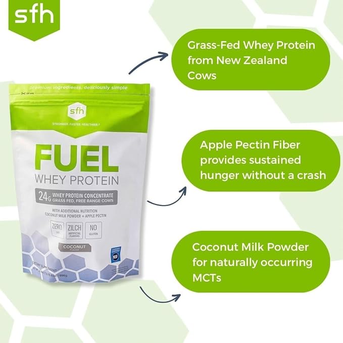 SFH Fuel Whey Protein Powder Great Tasting Grass Fed Whey | MCTs & Fiber for Energy | All Natural | Soy Free, Gluten Free, No RBST, No Artificial Flavors (Coconut (2lb Bag))