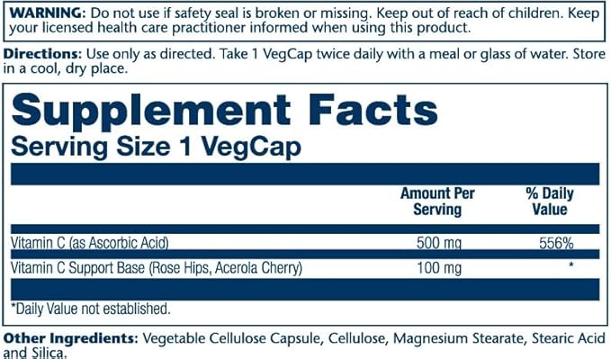 SOLARAY C w/Rose HIPS & Acerola Two-Stage, Timed-Release, Veg Cap (Btl-Plastic) 500mg | 100 Count | Pack of 2