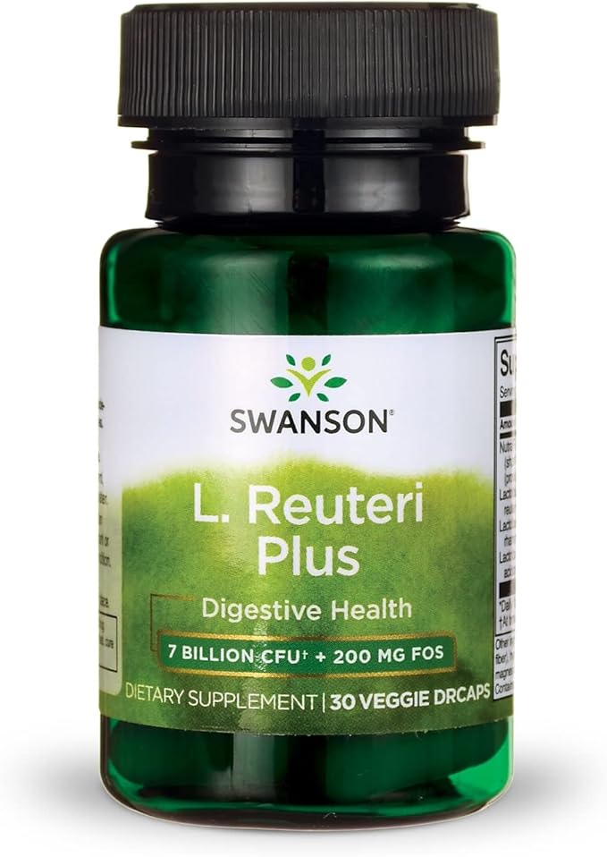 Swanson L. Reuteri Probiotic Plus w/L. Rhamnosus L. Acidophilus & FOS Prebiotic Digestive Support - Promotes Gut Health w/ 7 Billion CFU per Capsule - (30 Veggie Capsules)