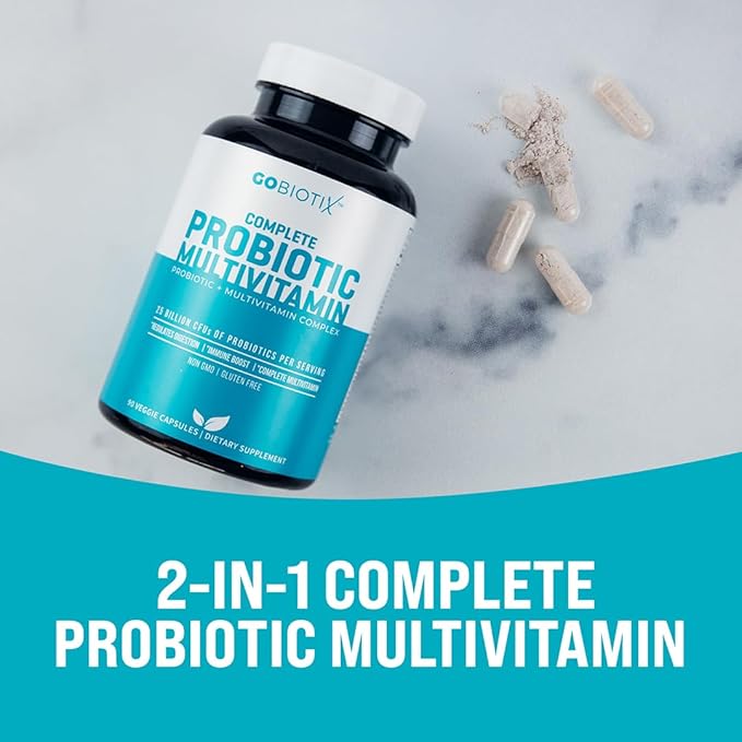 GOBIOTIX Probiotic Multivitamin Supplement - Daily Multivitamins with Probiotics - 25 Billion CFU - Boost Immunity and Digestive Health, Probiotics for Women and Men - Gluten Free Pills - 90 Capsules
