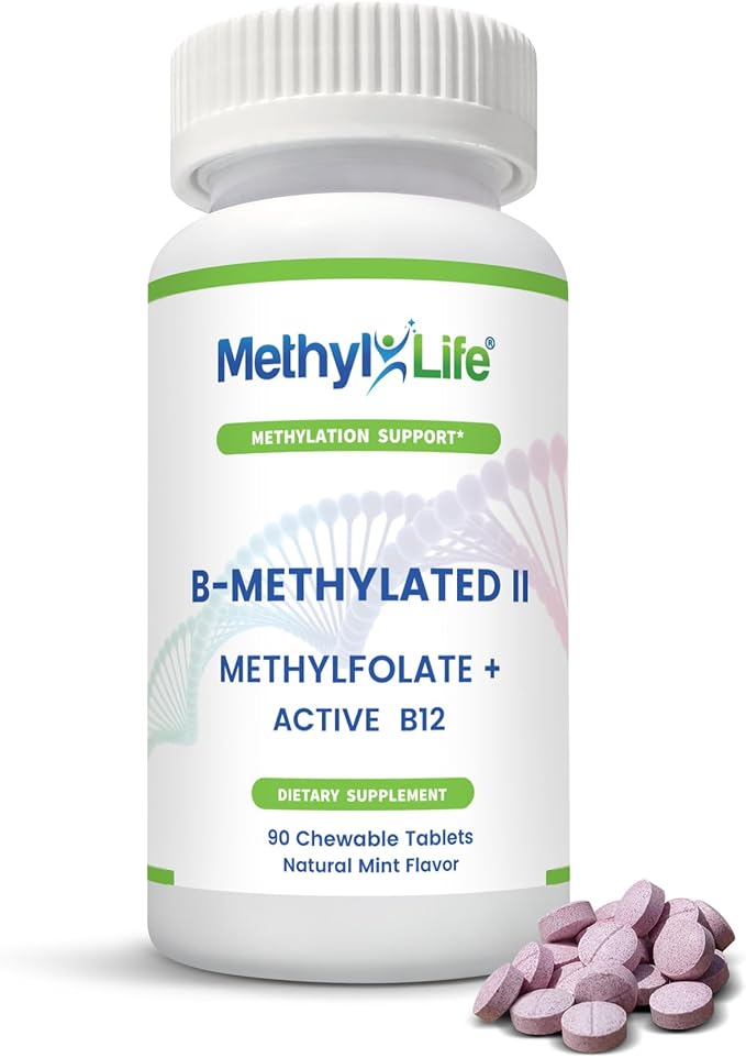 B-Methylated II, Pure Pharmaceutical Grade Professional Strength Active Folate and B12 (as Methylcobalamin, 3.75 mg) - 3 Months Supply. Chewables