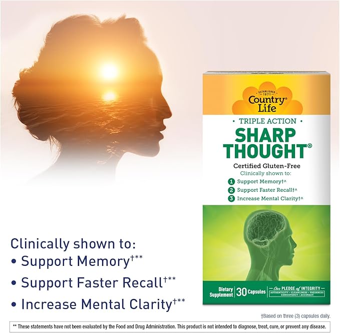 Country Life Sharp Thought 30 Capsules, Certified Gluten Free…