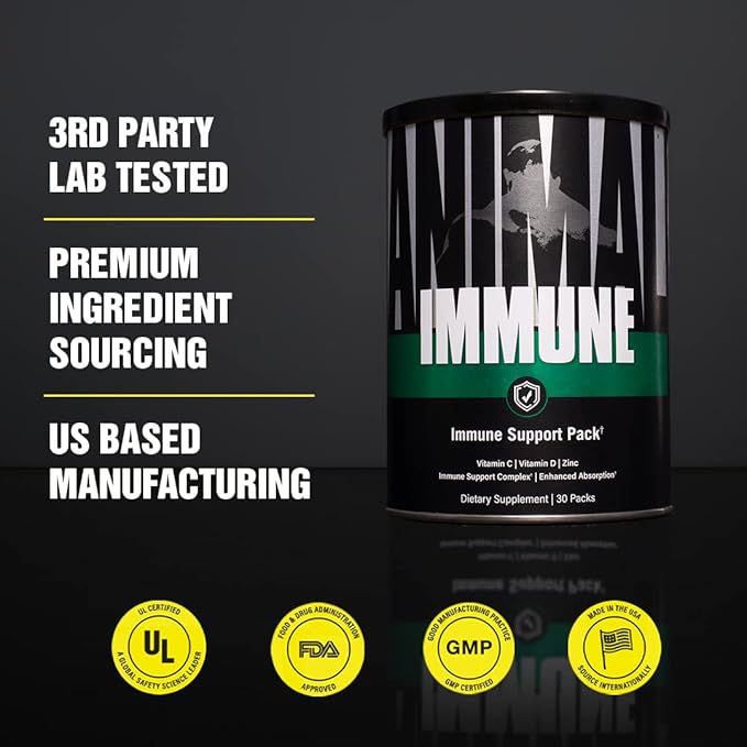 Animal Immune Pak - Zinc, Vitamin C, Vitamin D, Olive Leaf Extract, Black Pepper Extract and More, Immune Pill Packs, 30 Count