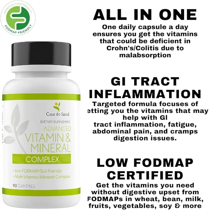 Advanced Vitamin & Mineral Gummies, Low FODMAP Certified| Crohn's Supplement| Crohn's & Colitis Supplements| IBD, IBS, SIBO or Malabsorption Nutritional Support| Gut Friendly, No Bloating