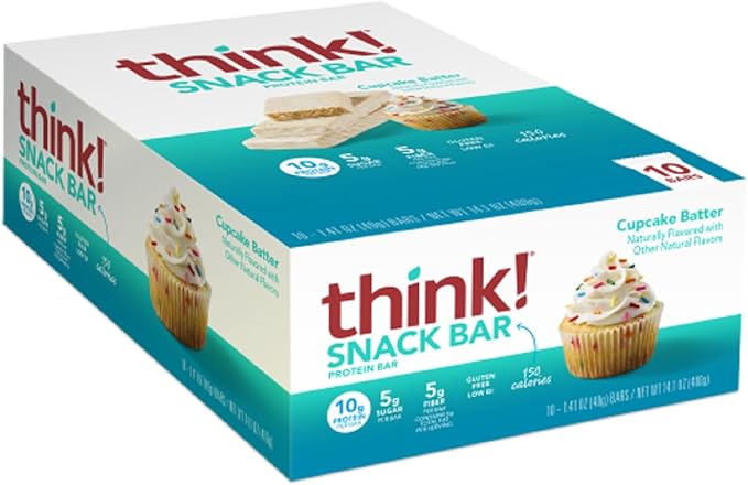 think! Protein Bars with Chicory Root for Fiber, Cupcake Batter, 1.4 Oz, 10 Ct