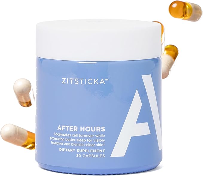 ZitSticka Vitamin Acne Supplement for Cystic Acne w/ 30 Natural Caps for Women and Men, Supplements for Hormonal Support, Skin Clarity, Dark Spots - Dermatologist Tested (After Hours Ceramides)