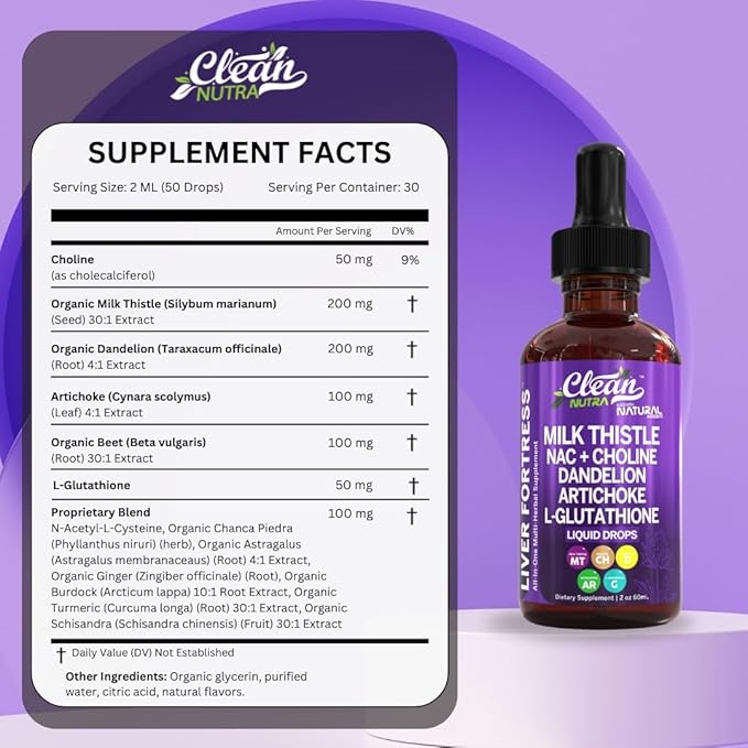 Milk Thistle NAC Liver Cleanse Detox & Repair Supplement Liver Support Liquid Drops with Dandelion Extract, Artichoke, Chanca Piedra, Beet Root, Choline, L-Glutathione, Ginger, Burdock, Schisandra