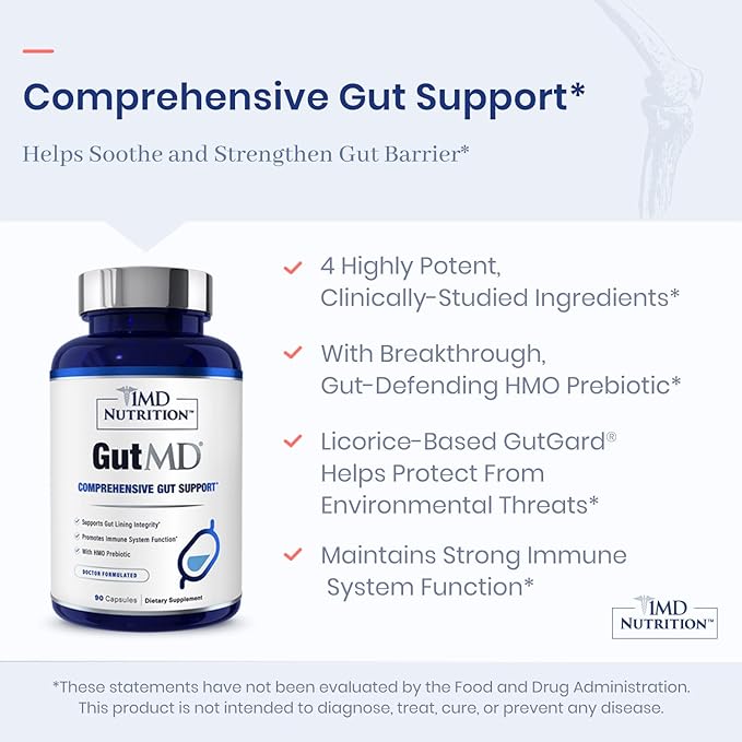 1MD Nutrition GutMD - L-Glutamine and Prebiotic for Gut Integrity | Promote Digestive Tract Health | 90 Capsules (2-Pack)