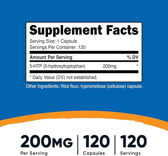 Nutricost 5-HTP 200mg, 120 Vegetarian Capsules (5-Hydroxytryptophan) - Non-GMO & Gluten Free (2 Bottles)