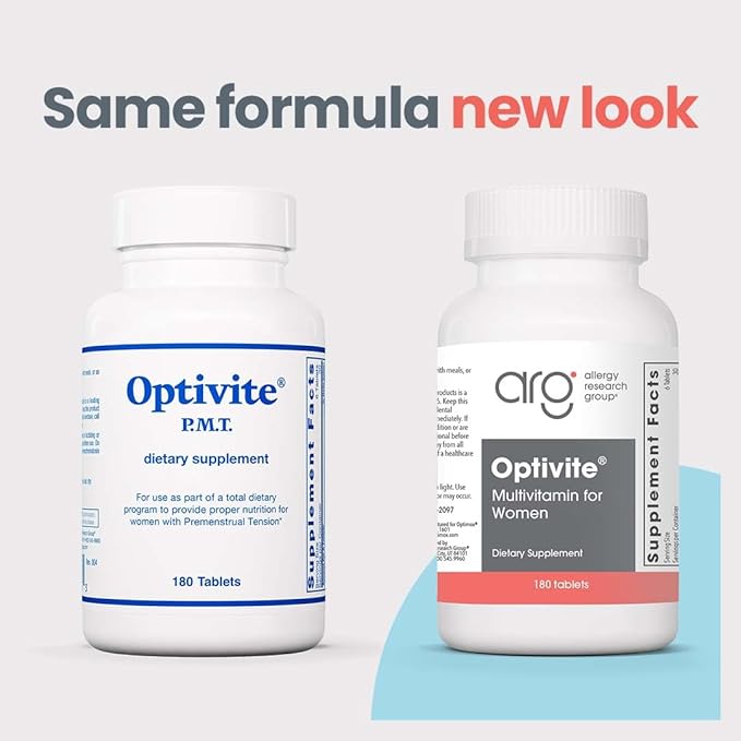 Optimox Optivite PMT Supplement - PMS Support Supplement for Women, Hormonal Balance, Womens Multivitamins, PMS Relief, Magnesium Supplement, Vitamin C and D3, Iron Tablets - 180 Count (Pack of 3)