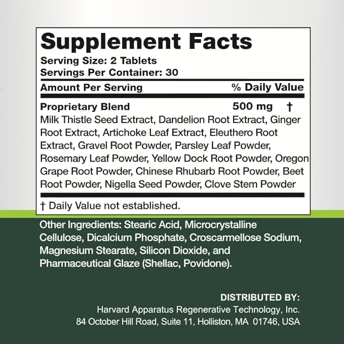 Harvard Apparatus Regenerative Liver Guard 180 Tablets - Liver Cleanse Detox & Repair, Fatty Liver Support Renew Supplement, 14+ Herbs with Silymarin Milk Thistle, Artichoke, Dandelion and More